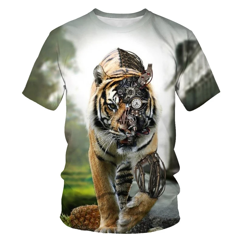 Tigris 3D Nyomtatás, Rövid Ujjú póló, Alkalmi O nyakú Nyári Divat Férfi Túlméretezett póló Kép 3