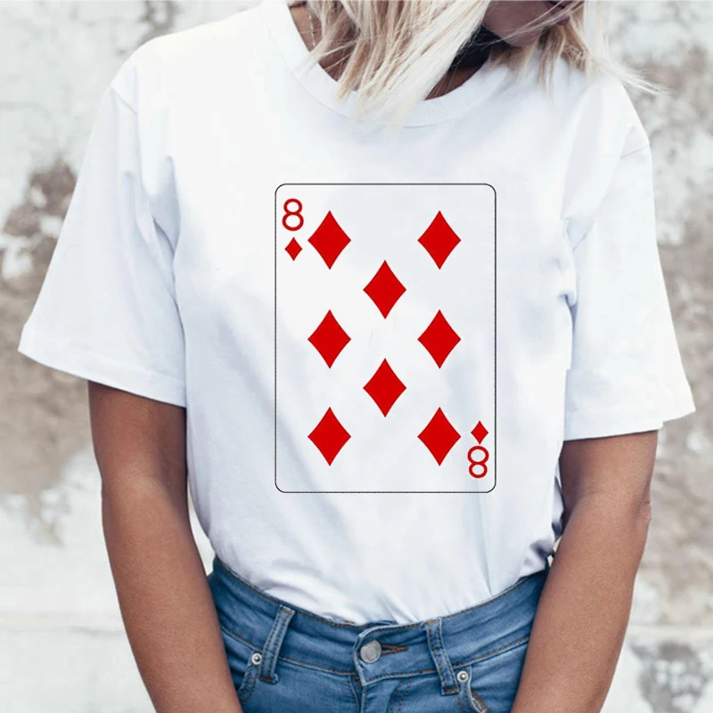 tshirt kpop vicces kártya 8 grafikus póló pólók kártya póker kawaii póló nők 80-as évek esztétikai ruhát, nyári felsők top Kép 3