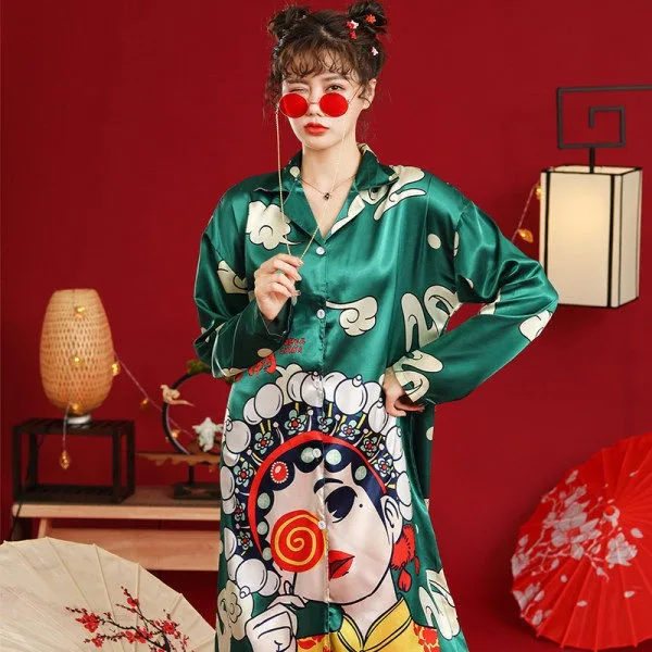 Plus Size Nők Hálóingre Hálóruházat Újdonság Nyomtatás Hálóing Kínai Stílusú Hálóruha Alkalmi Kimonó Fürdőköpeny Ruha Laza Homewear Kép 3