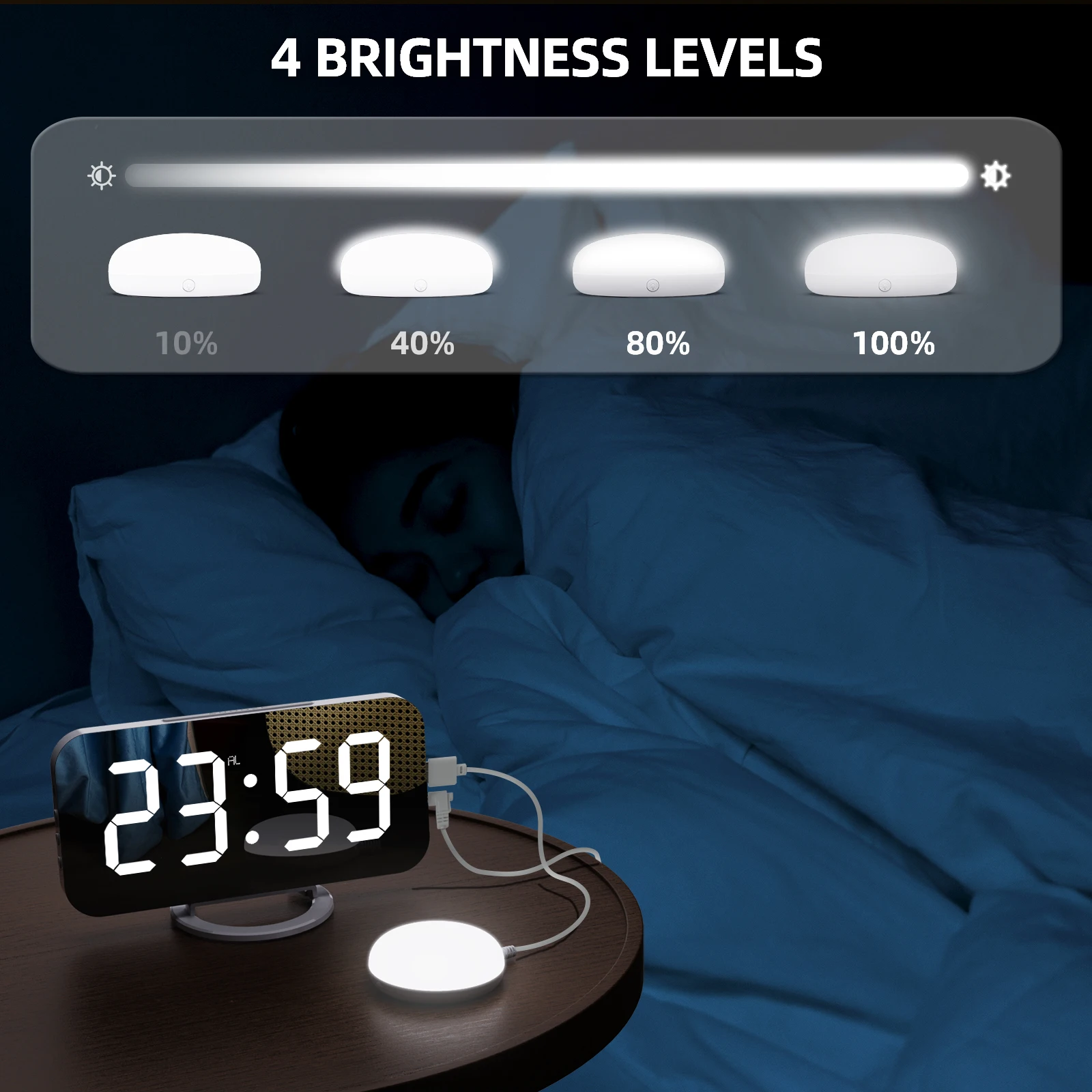 MICLOCK Új Digitális Ébresztőóra Vibrációs Emlékeztető Éjszakai Fény Nagy LED Tükör-Elektronikus Óra a Szundi USB Töltés Íróasztal Kép 3