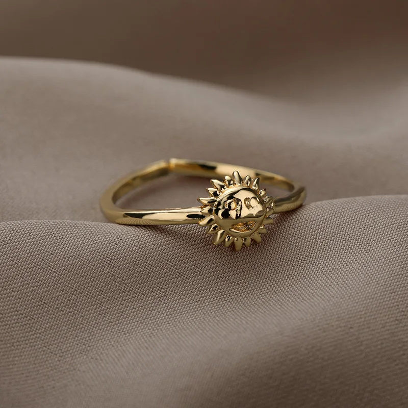 Szüreti Nap Arca Gyűrűk Nők Anillos Arany Ezüst Szín Rozsdamentes Acélból Készült Pár Gyűrű Férfiak Gótikus Ékszer Esztétikai Esküvői Ajándék Kép 3