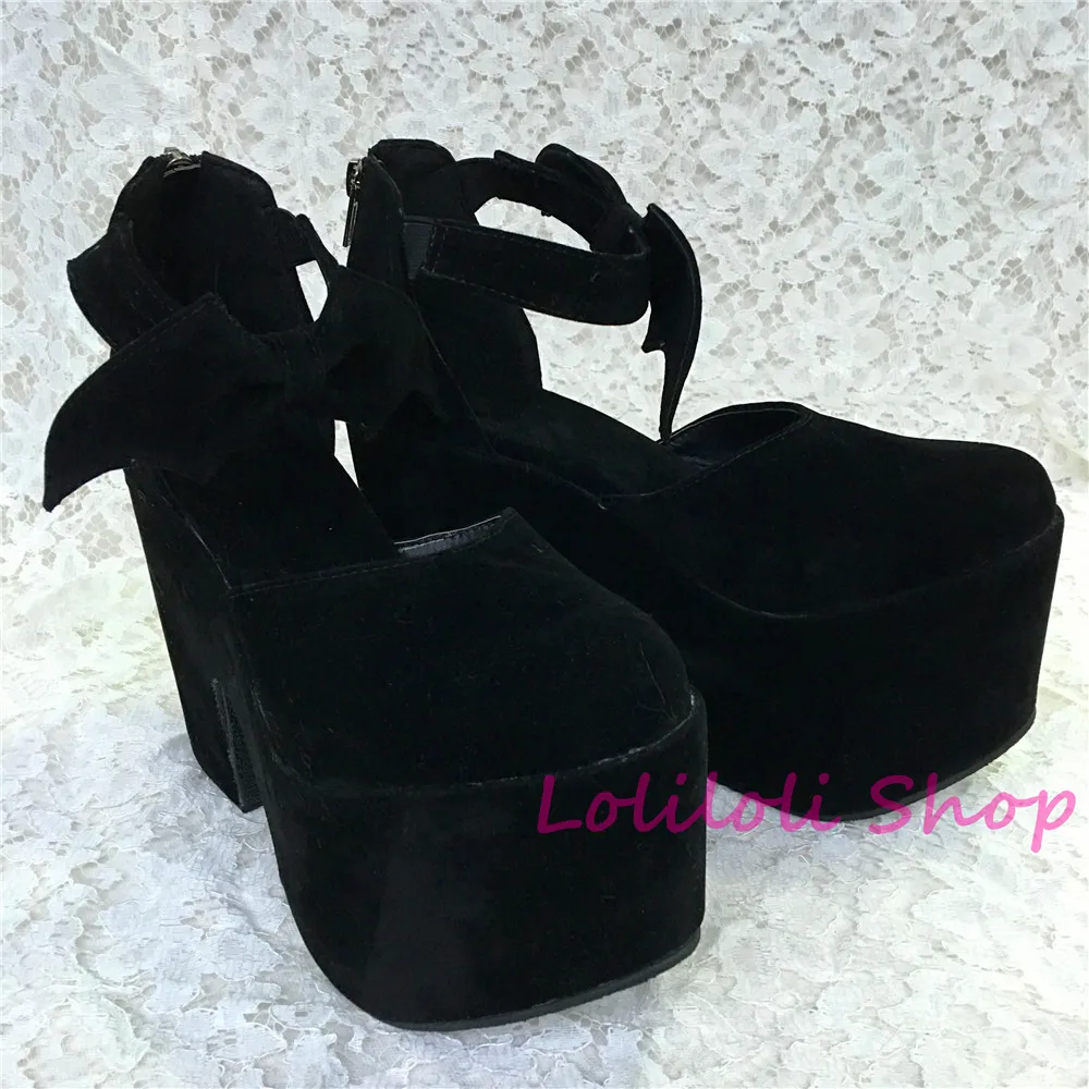 Hercegnő Lolita Cipő Lolilloliyoyo Antaina Japán Design nagy cipő egyedi Fekete bőr vastag alsó pántos cipő an5273 Kép 3