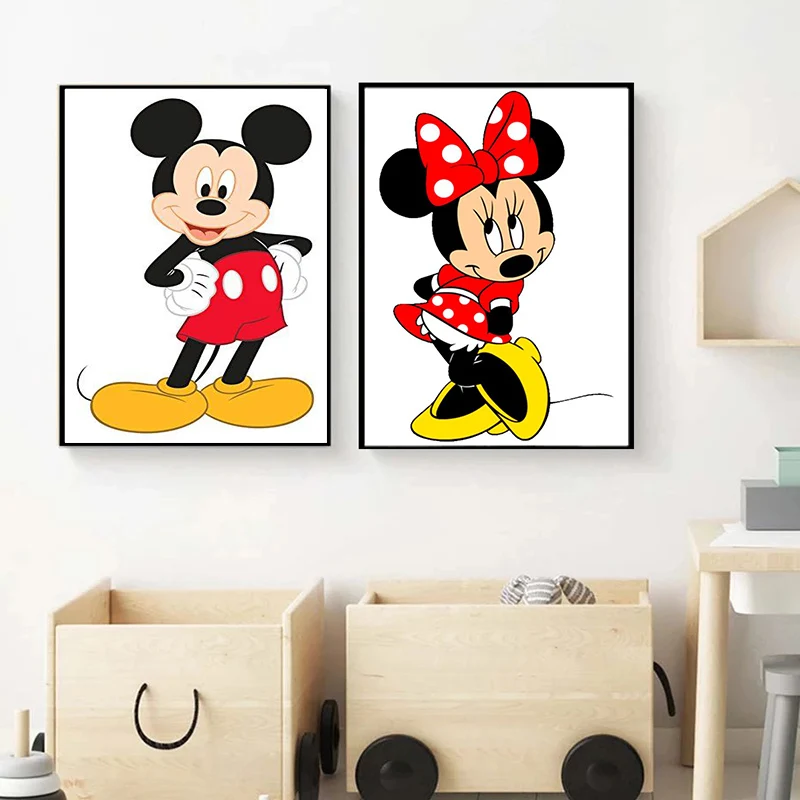 Disney Animációs Vászon Festmény Mickey and Minnie Rajzfilm Poszterek, Nyomatok, Wall Art Képet Gyerek Szoba, Otthon Dekoráció Kép 3