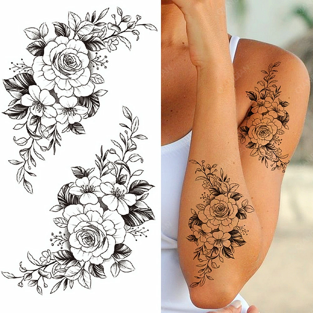 A Nők Ideiglenes Tetoválás Szexi Virág Kígyó Rose Koponya Madár Szépség Fél Karját Body Art Henna Vízálló Hamis Tetoválás Matricák Kép 4