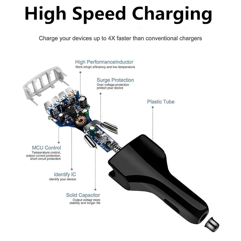 Autó szivargyújtó Quick Charge 3.0 7A QC3.0 Turbo Gyors Töltés Autó-töltő 4 USB Autós Mobiltelefon Töltő iPhone 8 X 7 Kép 4
