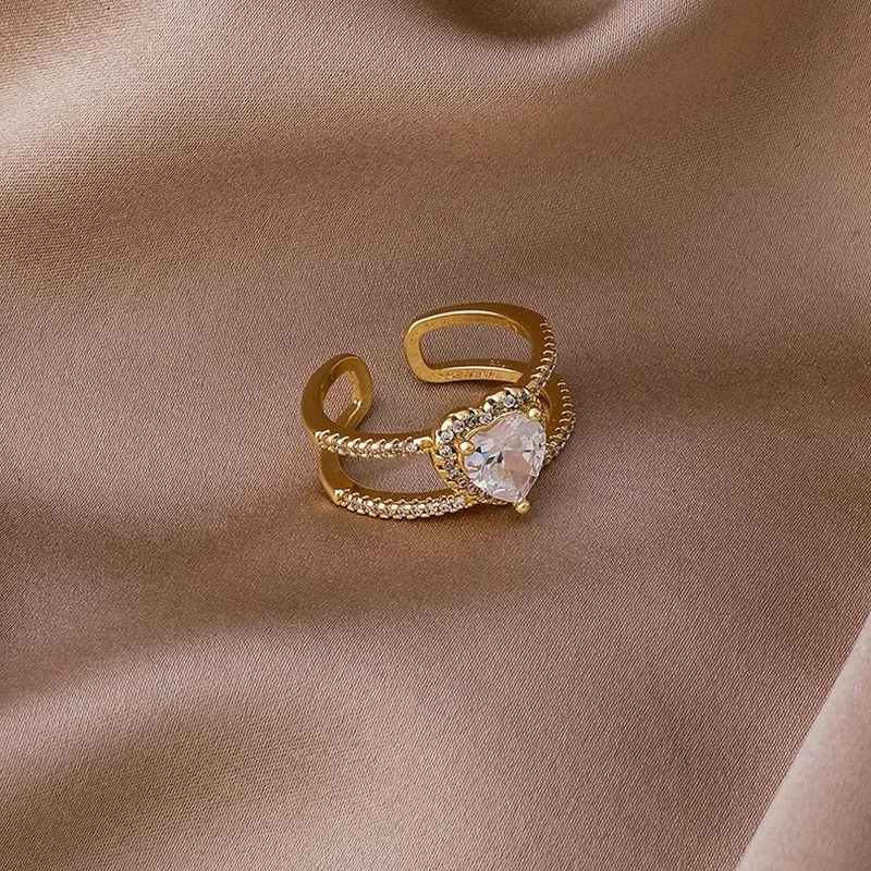 Származási Nyári Egyedi Design Bling Bling Kristály Szerelmes Szív Dupla Réteg Gyűrű a Nők számára Nyitott CZ Kő Állítható Gyűrű Ékszer Kép 4