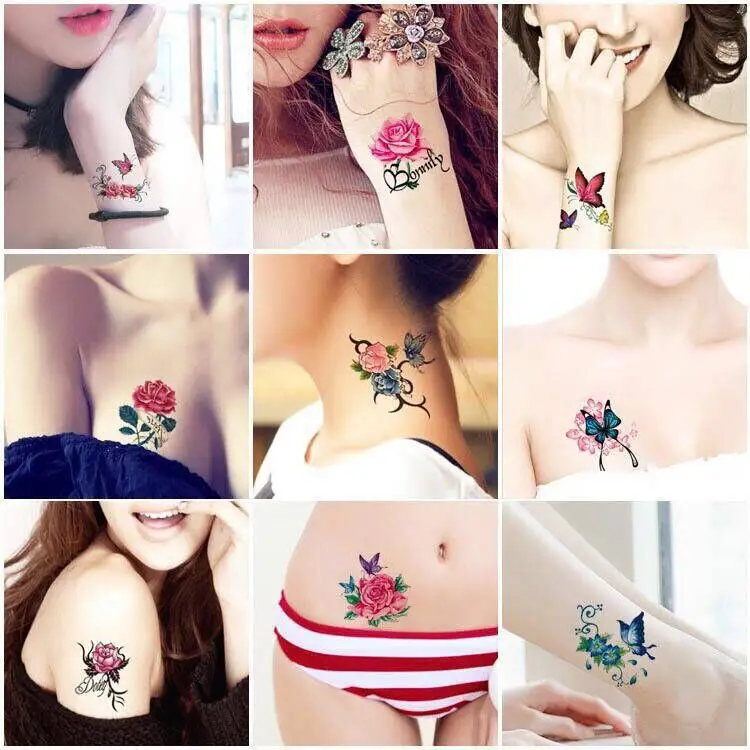 66 Db Vízálló Ideiglenes Tetoválás Matrica Szexi Rose FlowerButterfly Hamis Tatto Flash Tetoválás Kezét, Karját, Lábát Mellkas, a Nők, Férfiak Kép 4
