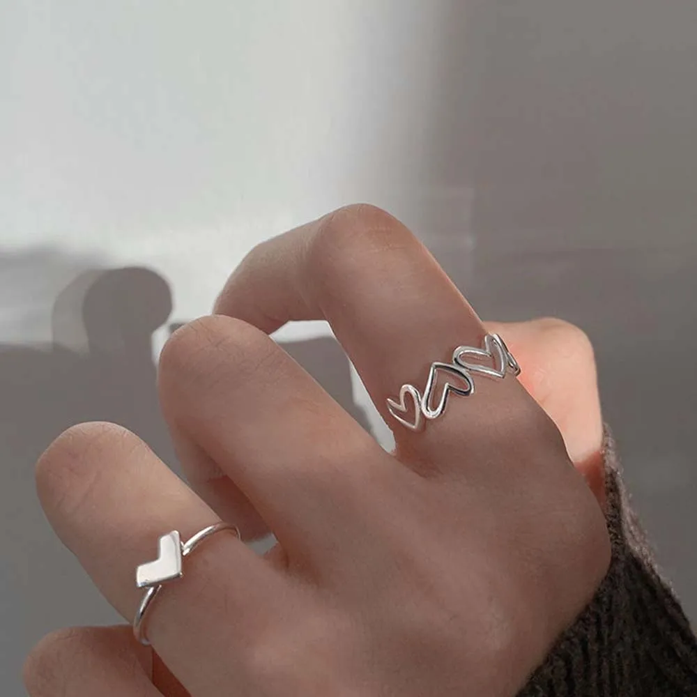 Koreai Aranyos Üreges Csatlakoztatott Szív Gyűrű Női Személyiség Geometriai Nyitó Egyszerű Gyűrű Ékszer Kép 4
