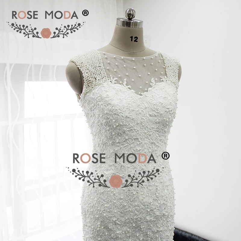 Rose Moda Luxus Csipke Sellő Esküvői Ruha Gyöngy Illúzió Vissza, Hogy az Egyéni Kép 4