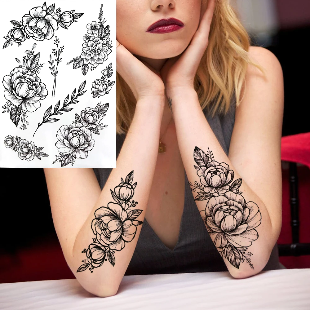 Akvarell Dahlia Lily Virág Ideiglenes Tetoválás A Nők Felnőtt Reális Flora Rózsa, pünkösdi Rózsa Tetoválás Hamis Matrica 3D-Nagy, Tetoválás Kép 4