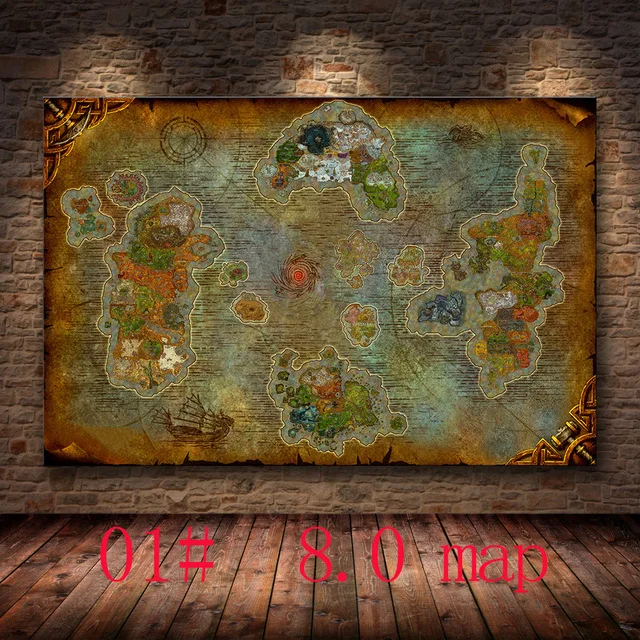 Keret nélküli A Plakát, Dekorációs Festés, a World of Warcraft 8.0 Térkép HD Vászon, Vászon Festmény Cuadros Wall Art a Vásznon Kép 4