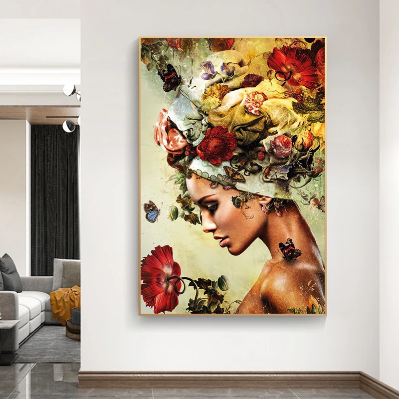 Retro Nő a Virág, Poszterek, Nyomatok, Absztrakt Vászon Festmény Modern Wall Art Képek Nappali lakberendezés Lány Quadros Kép 4