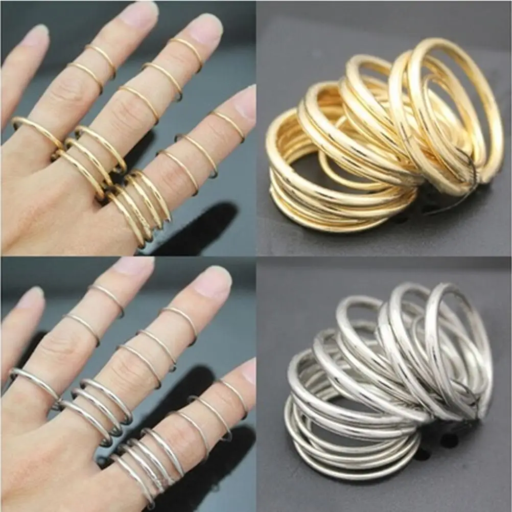 16Pcs Egyszerű Vékony Gyűrűk Sima, Jól Kör, Gyűrű, Kis Csülök Midi Ujj Gyűrű Női Ékszerek Kép 4
