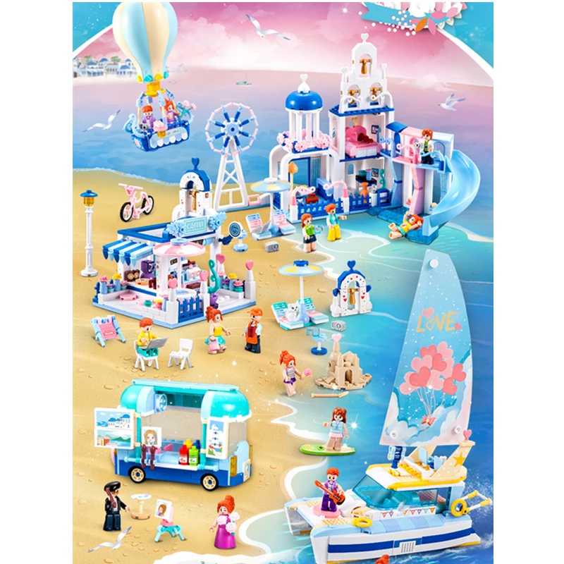 ÚJ Barátok, Lányok-Sorozat Beach House Kerék-Tengeri Modell építőkövei Beállítja Tégla Játékok Város Hercegnő Kép 4