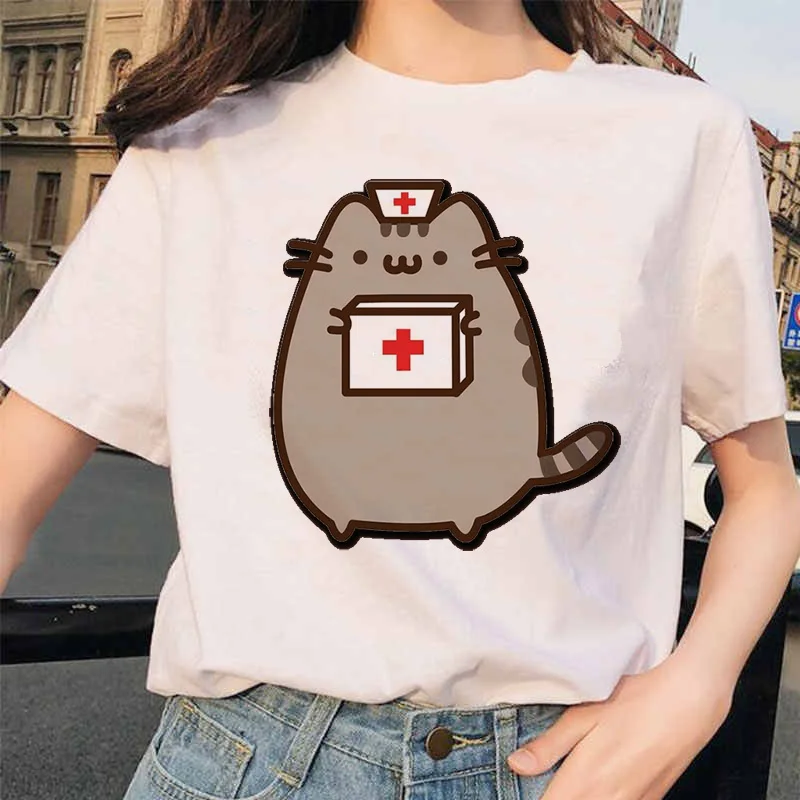 Női póló kawayi aranyos macska grafikus rajzfilm nyomtatási harajuku divat túlméretezett póló sumemr felsők női ruhában Kép 4