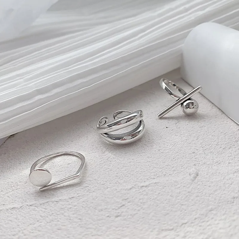 LIVVY Ezüst Színű Nyitott Gyűrűk Egyszerű Kör Kereszt emeletes Gyűrű Állítható Gyűrű Divat Ezüst Ékszerek Fél Kép 4