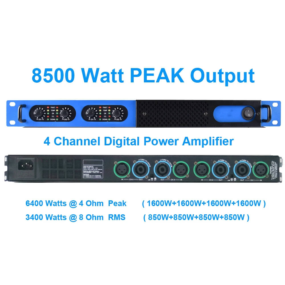 MiCWL 6400W Digitális Erősítő 4 Csatornás 5200 W 2 hálózati Változatok Hangszóró PreAMPs AMP Kék Narancs Kép 4