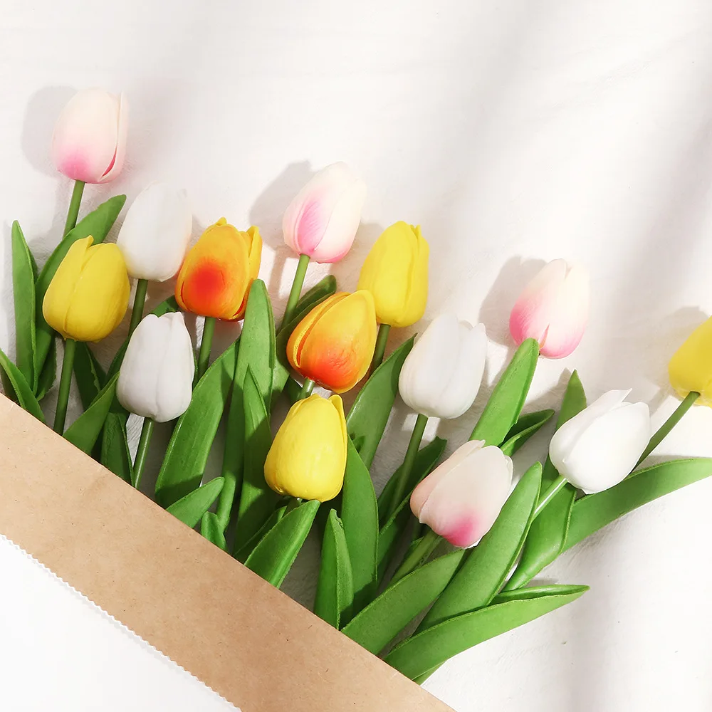 5db/sok Tulipán Csokor Mesterséges Virág Hamis Virág Igazi Érintse meg a lakodalom lakberendezés Kép 4