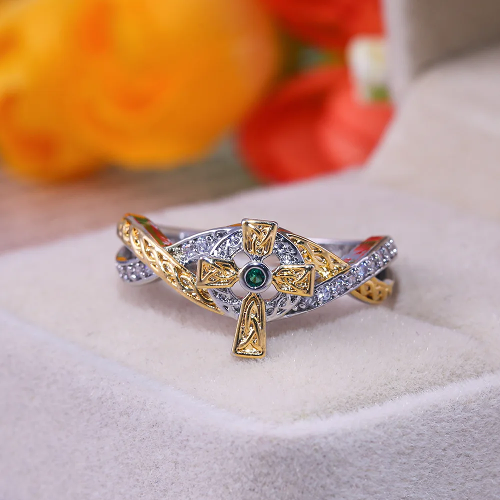 FFLACEL Üreges kétszínű Színű Gyűrű Hullám Köbméter Cirkon Gyűrű Női Divat Népszerű Strasszos jegygyűrűt a Nők Kép 4