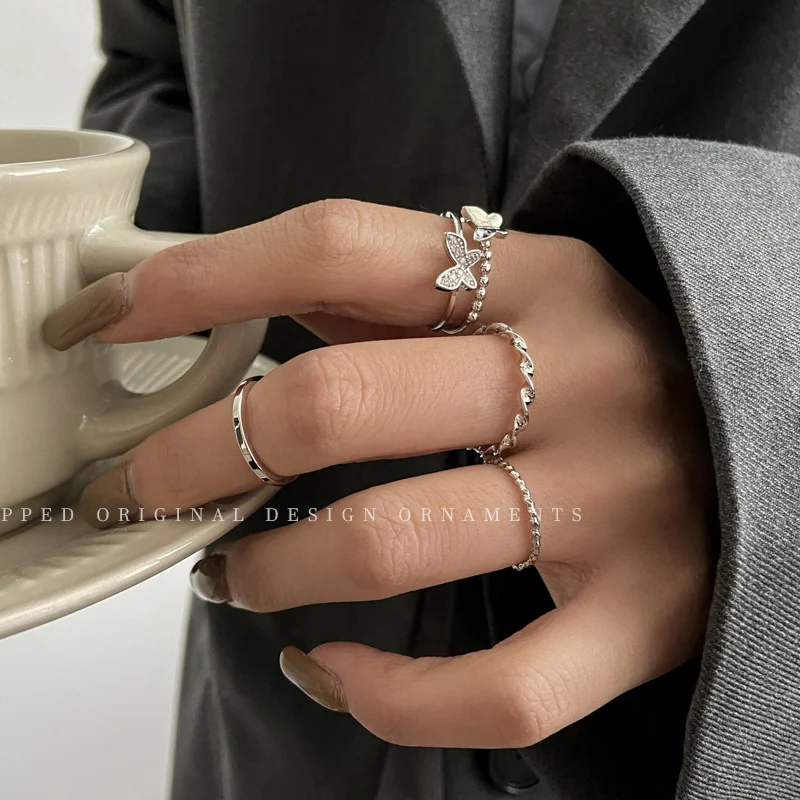 2021 Új koreai Divatos, Állítható Pillangó Gyűrű Készlet Kecses Aranyos Cirkónium-oxid Punk 4PC Gyűrűk Nők OL Divat Ékszerek Kép 4