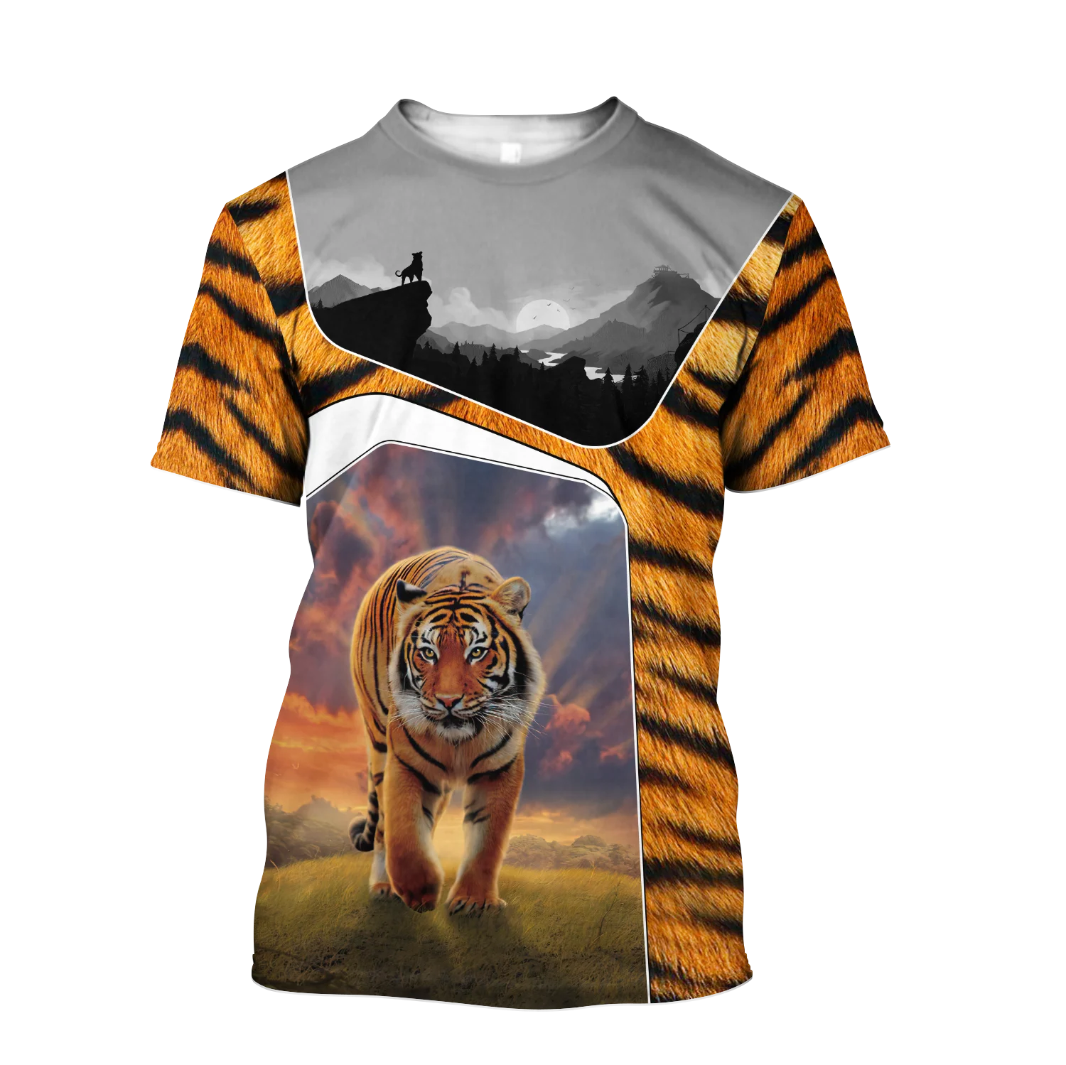 Szabadidő 3D tigris mintás póló/ing, alkalmi O-nyakú férfi rövid ujjú divatos nyári póló dzseki méret Kép 4