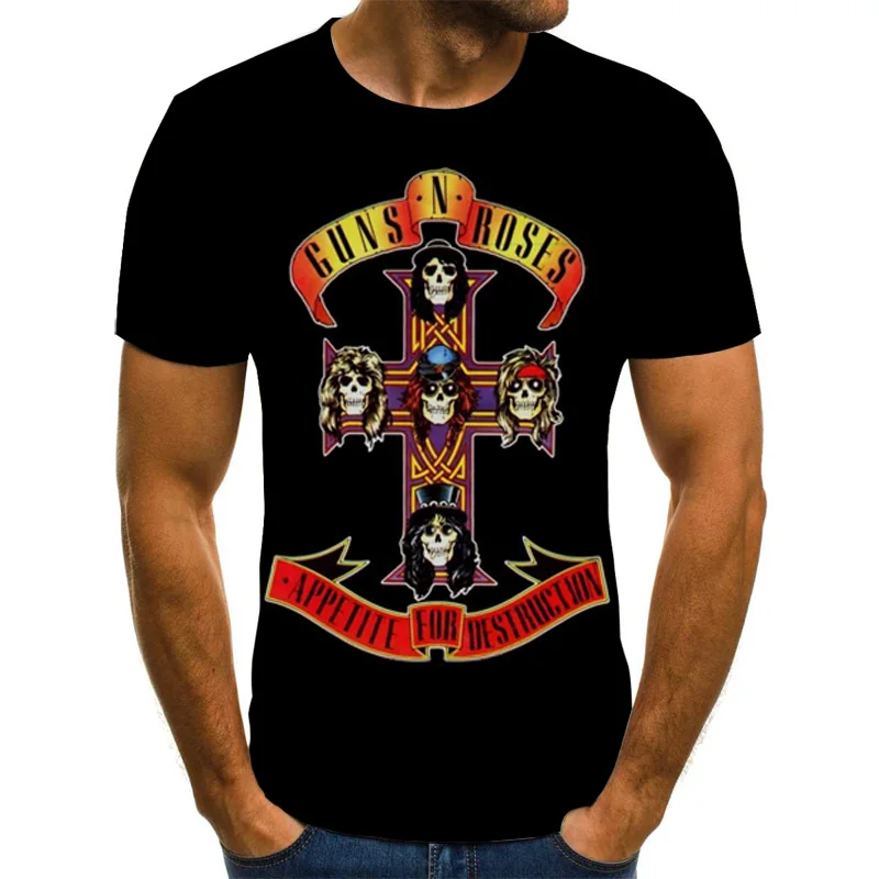 Új Divat a Punk Póló Guns N Roses Póló Férfi Fekete Tshirt Heavy Metal Maximum 3D Fegyvert Rose Nyomtatási Ruha, Hip-Hop, Pólók S-5XL Kép 4
