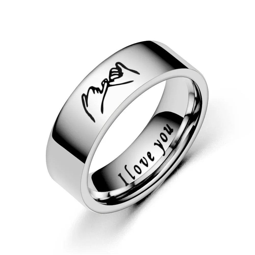Betűk Szeretlek, Rozsdamentes Acél Gyűrű, Ezüst Színű Romantikus Design Szív Esküvői Pár Valentin Nap, Évforduló Ajándék Kép 4