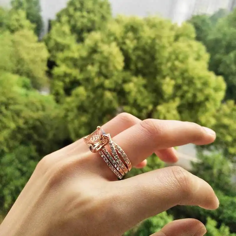 USTAR Tér Pezsgő Cirkónia Esküvői Gyűrű a nők Csillogó Kristályok Ujját, Eljegyzési Gyűrűk, Női ékszerek, ajándék Judit Kép 4