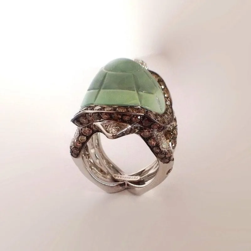 Divat Aranyos Teknős Gyűrűk Nők Lány Glamour Ékszerek, Ajándékok Mászni Állat Zöld Teknős Páncélja Strasszos Gyűrű Kép 4