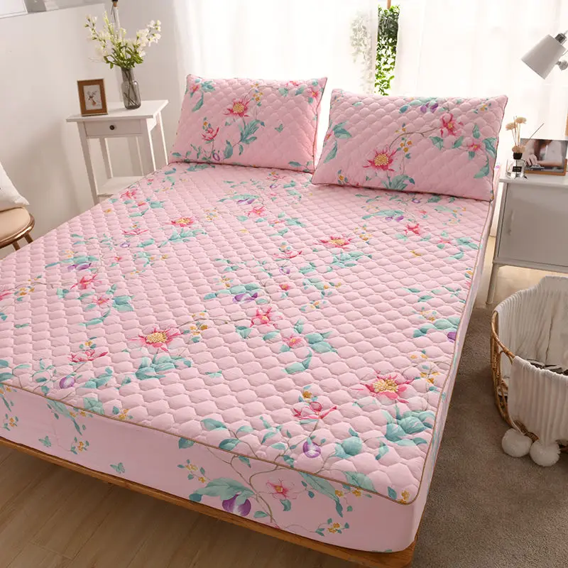 19 Színű, 100% pamut lepedő, vastag steppelt matracot borító, magas minőségű, ágytakaró, porálló, valamint csúszásmentes Kép 4
