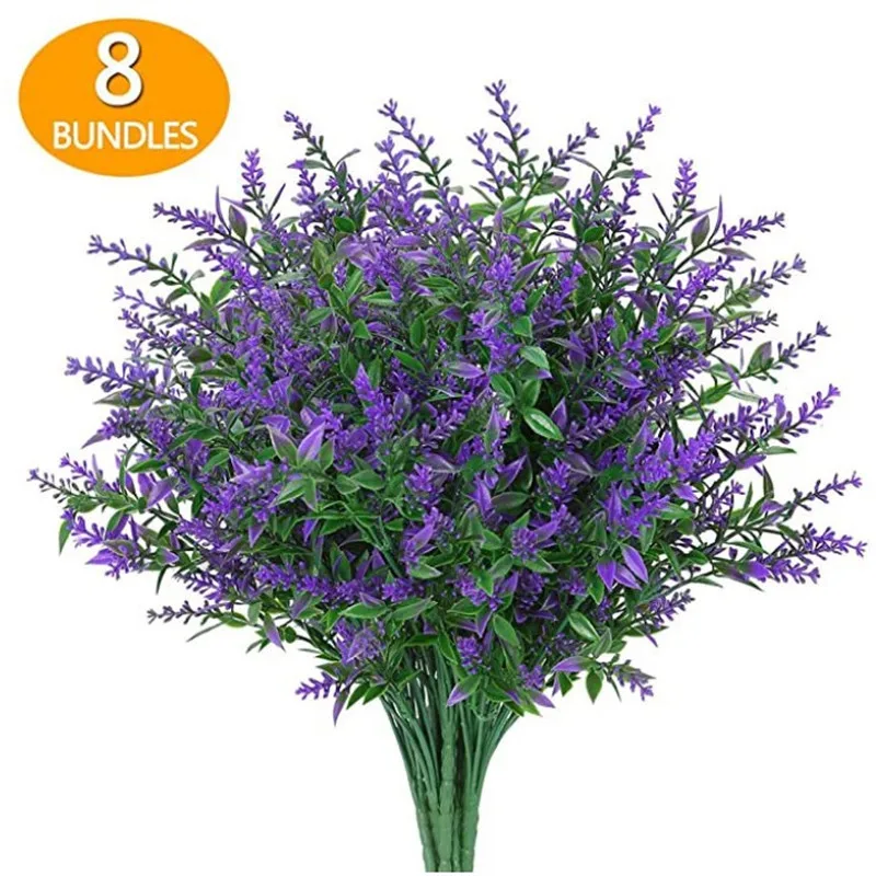 8 Csomag/Csomag művirágok Hamis Levendula Virágok, UV-Rezisztens Növények, Cserjék, Nem Fakulnak Ál Műanyag Zöld Otthon Dekorok Kép 4