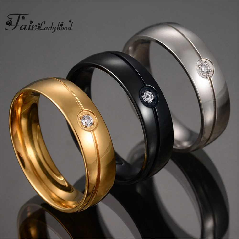 FairLadyHood kiváló Minőségű Soha nem Fakul 316L Rozsdamentes Acél CZ Kő Inlay Gyűrűk Személyiség Egyszerű Esküvői Gyűrű Női Ajándék Kép 4