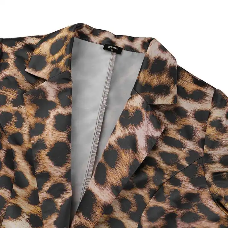 Évjárat Leopárd Printed Hosszú Ujjú Kosztüm Blézer Veste VONDA Nők 2021 Alkalmi Hajtóka Gomb Kabátok Női Fél Kabát Kép 4