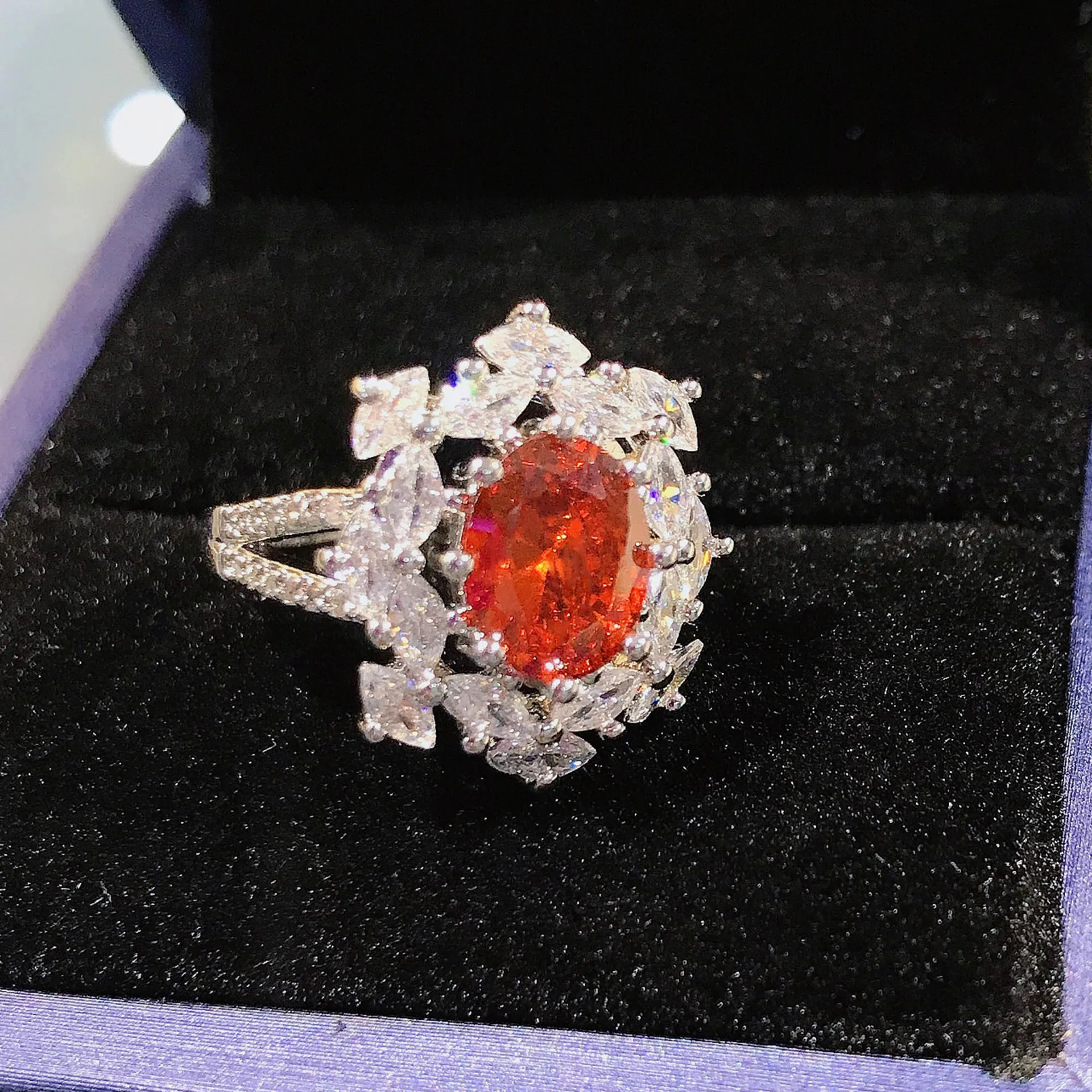 Új Ezüst Divat Fény Luxus Szimuláció Narancs-vörös Turmalin Színű, Kincs, Drágakő, Állítható Gyűrű a Nők Jól Ékszer Ajándék Kép 4