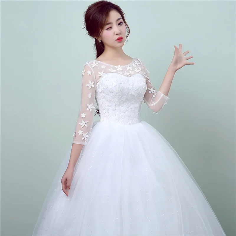 Új Stílus Csipke 3 Negyed Esküvői Ruha Koreai Stílus Egyszerű, Kínai Édes Esküvői Ruha Hercegnő Menyasszonyi Ruha Vestidos De Novia Kép 4