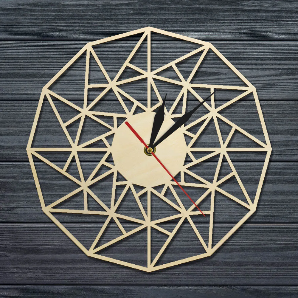 Skandináv Csendes Kvarc Falióra Geometriai Fa Design Lézerrel Vágott Háromszögek Óra Minimalista Modern Lakberendezés Wall Art Kép 4