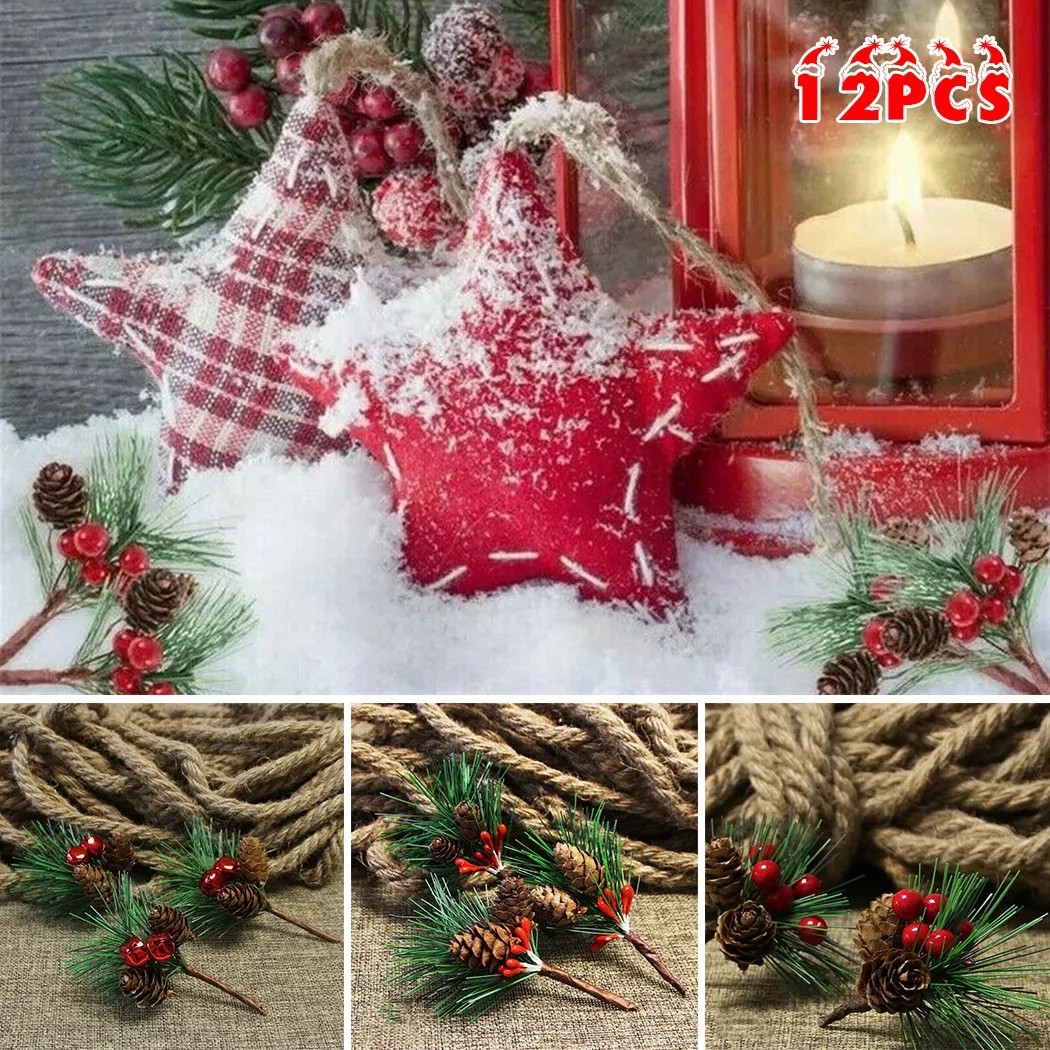 12 Mesterséges Virág Karácsony Zöld, Piros Bogyó Fenyőtoboz Holly Gyülekezeti Otthon Szimuláció A Mini Karácsonyfa Lóg Kép 4