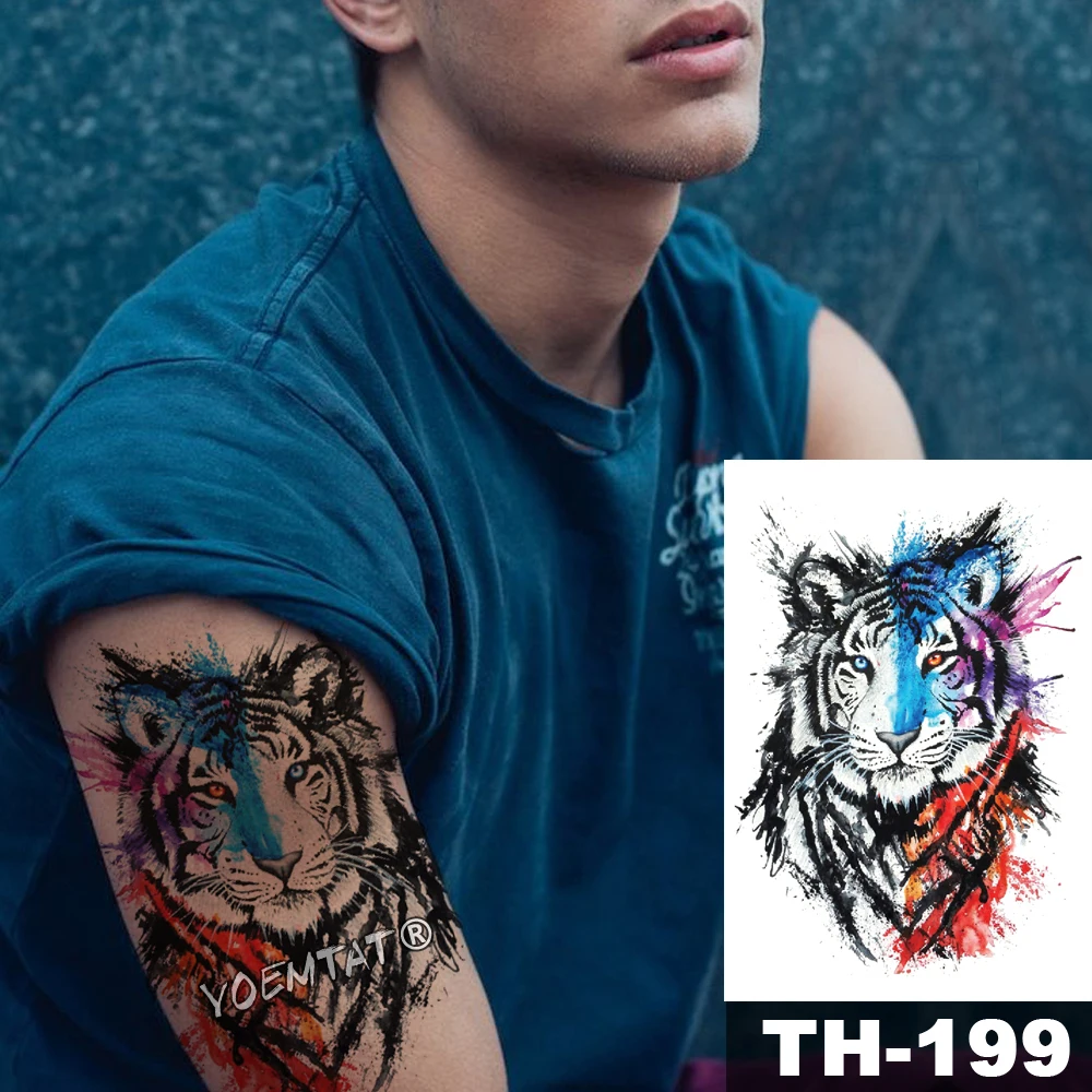 Vízálló Ideiglenes Tetoválás Matrica Akvarell tigris dzsungel minta állatok a Víz Transzfer body art flash hamis tetoválás Kép 4