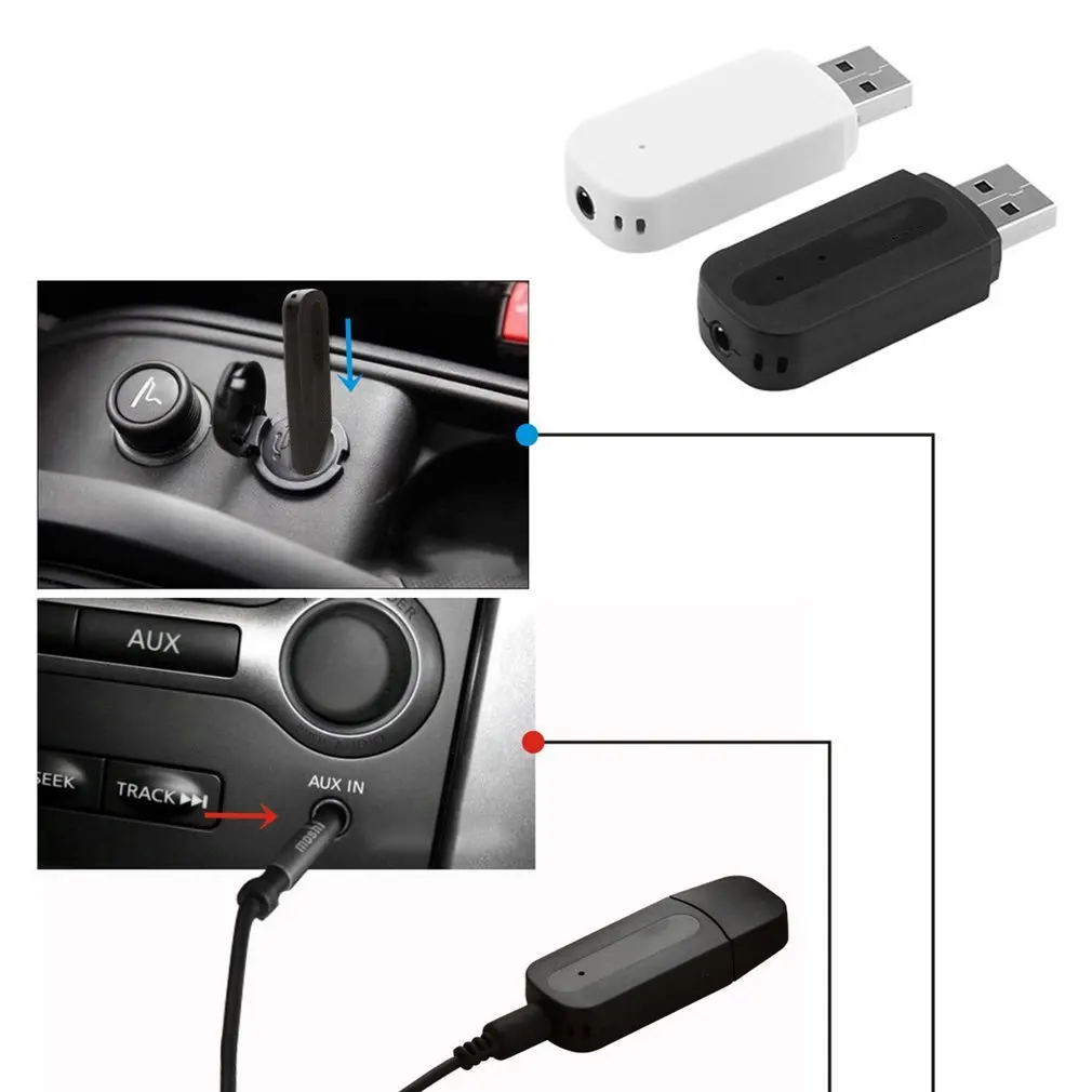 3.5 mm Jack, USB-Bluetooth-kompatibilis AUX Vezeték nélküli Autó Audio Receiver A2DP Zene Vevő Adapter For Android/IOS Mobil Telefon Kép 4