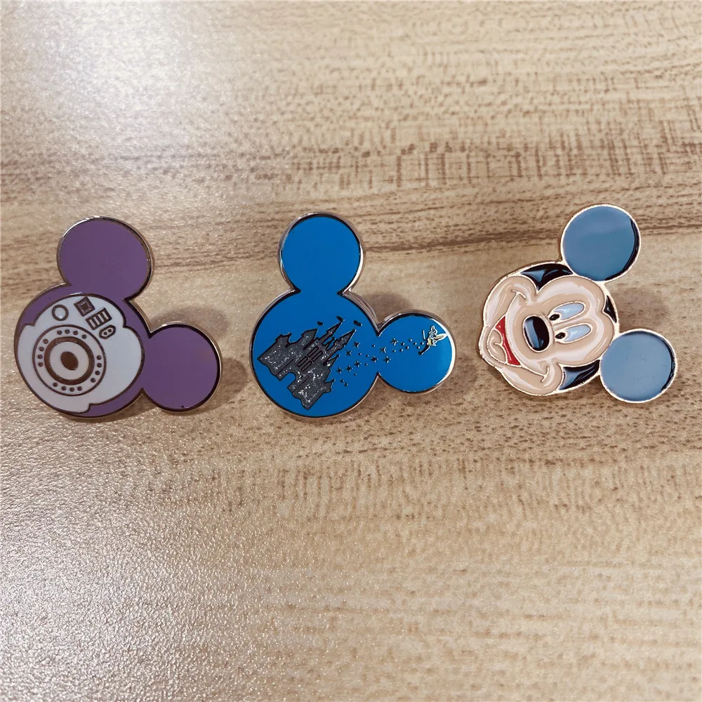 Disney Mickey Bross Zománc Pin Aranyos Mickey Fejét Kastély Fém Anime Jelvények Rajzfilm Bross Kitűző, Ékszerek, Ajándék Nőknek, Férfiaknak Kép 5