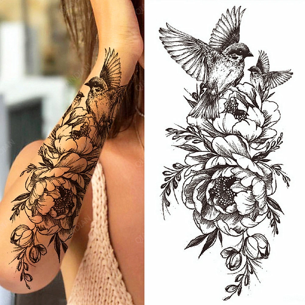 A Nők Ideiglenes Tetoválás Szexi Virág Kígyó Rose Koponya Madár Szépség Fél Karját Body Art Henna Vízálló Hamis Tetoválás Matricák Kép 5