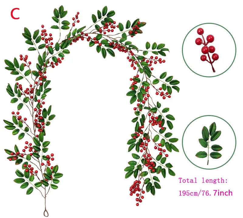 Karácsonyi Berry Szőlő Garland Mesterséges Gyümölcsök, Zöld Növények, Szőlő, Piros Bogyó Lóg, Fal, Ajtó, Otthon Halloween Dekoráció Kép 5