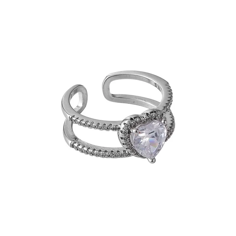 Származási Nyári Egyedi Design Bling Bling Kristály Szerelmes Szív Dupla Réteg Gyűrű a Nők számára Nyitott CZ Kő Állítható Gyűrű Ékszer Kép 5
