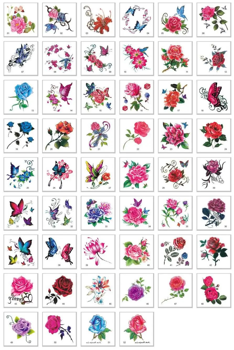 66 Db Vízálló Ideiglenes Tetoválás Matrica Szexi Rose FlowerButterfly Hamis Tatto Flash Tetoválás Kezét, Karját, Lábát Mellkas, a Nők, Férfiak Kép 5