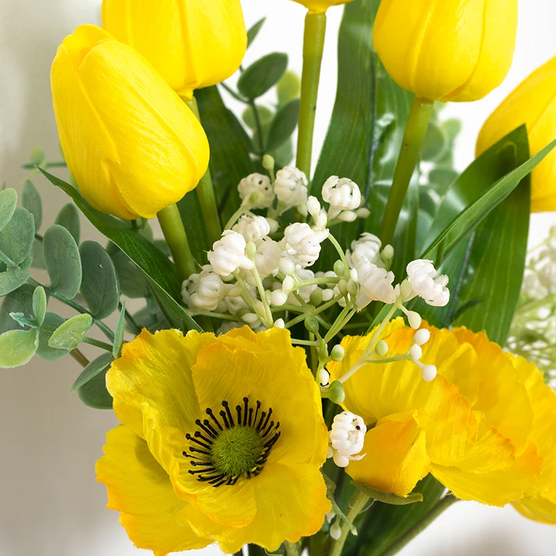Mesterséges Virágok, Tulipán Vegyes Poppy Eukaliptusz Bellflower Esküvői Kezét Csokor Hamis Növény, Party Dekoráció, Virágkötészet Kép 5