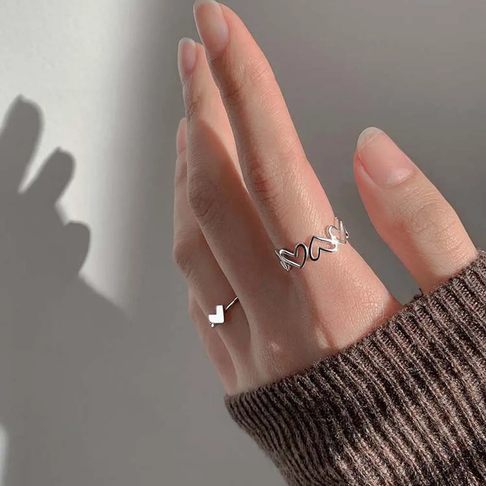 Koreai Aranyos Üreges Csatlakoztatott Szív Gyűrű Női Személyiség Geometriai Nyitó Egyszerű Gyűrű Ékszer Kép 5