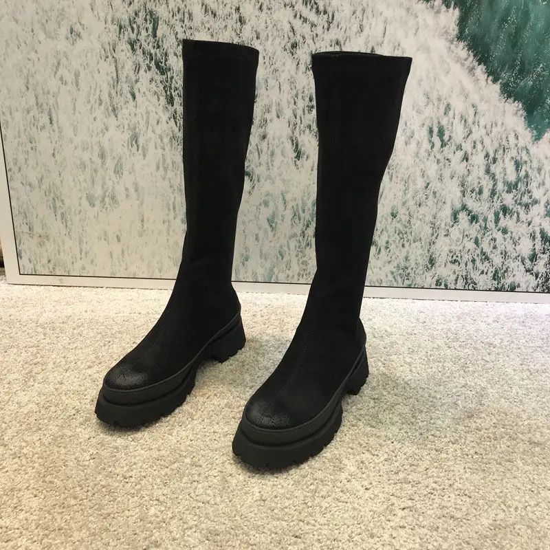 Női Csizma 2021 Őszi Téli Új Nő Cipő, Platform Szakaszon Hosszú Boot Nő Kerek Toe Vintage Térd Csizma, Botas De Mujer Kép 5