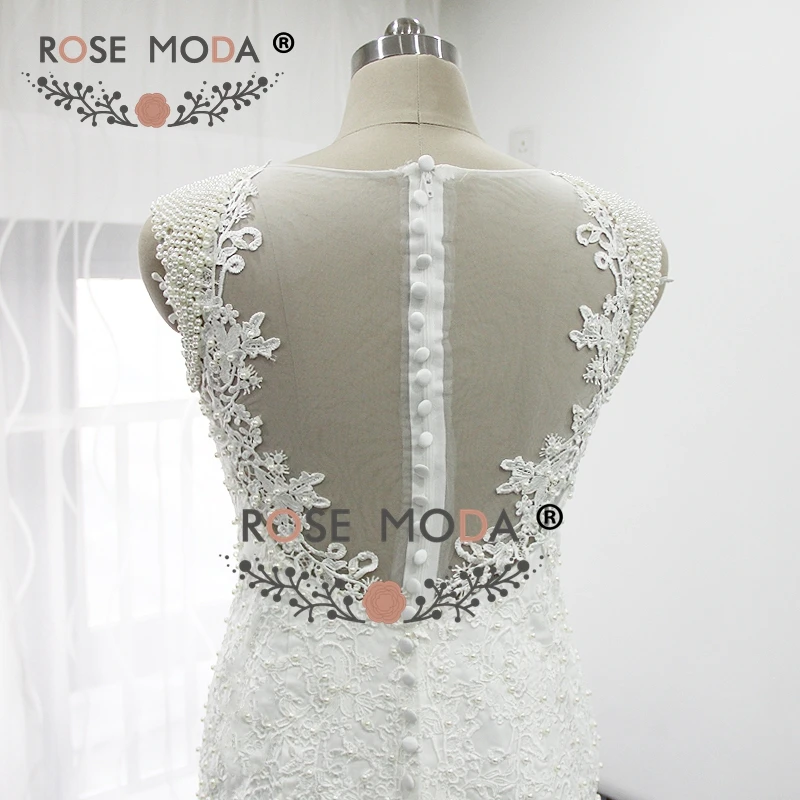 Rose Moda Luxus Csipke Sellő Esküvői Ruha Gyöngy Illúzió Vissza, Hogy az Egyéni Kép 5