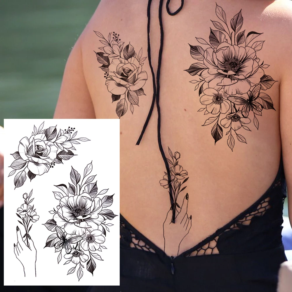 Akvarell Dahlia Lily Virág Ideiglenes Tetoválás A Nők Felnőtt Reális Flora Rózsa, pünkösdi Rózsa Tetoválás Hamis Matrica 3D-Nagy, Tetoválás Kép 5