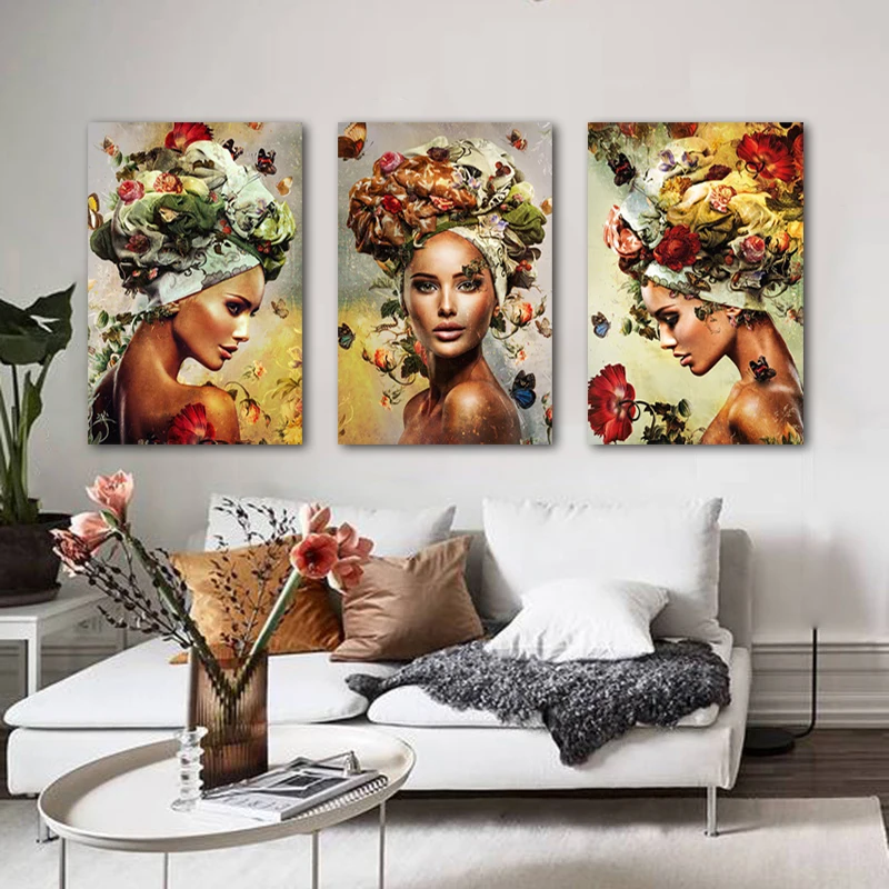 Retro Nő a Virág, Poszterek, Nyomatok, Absztrakt Vászon Festmény Modern Wall Art Képek Nappali lakberendezés Lány Quadros Kép 5